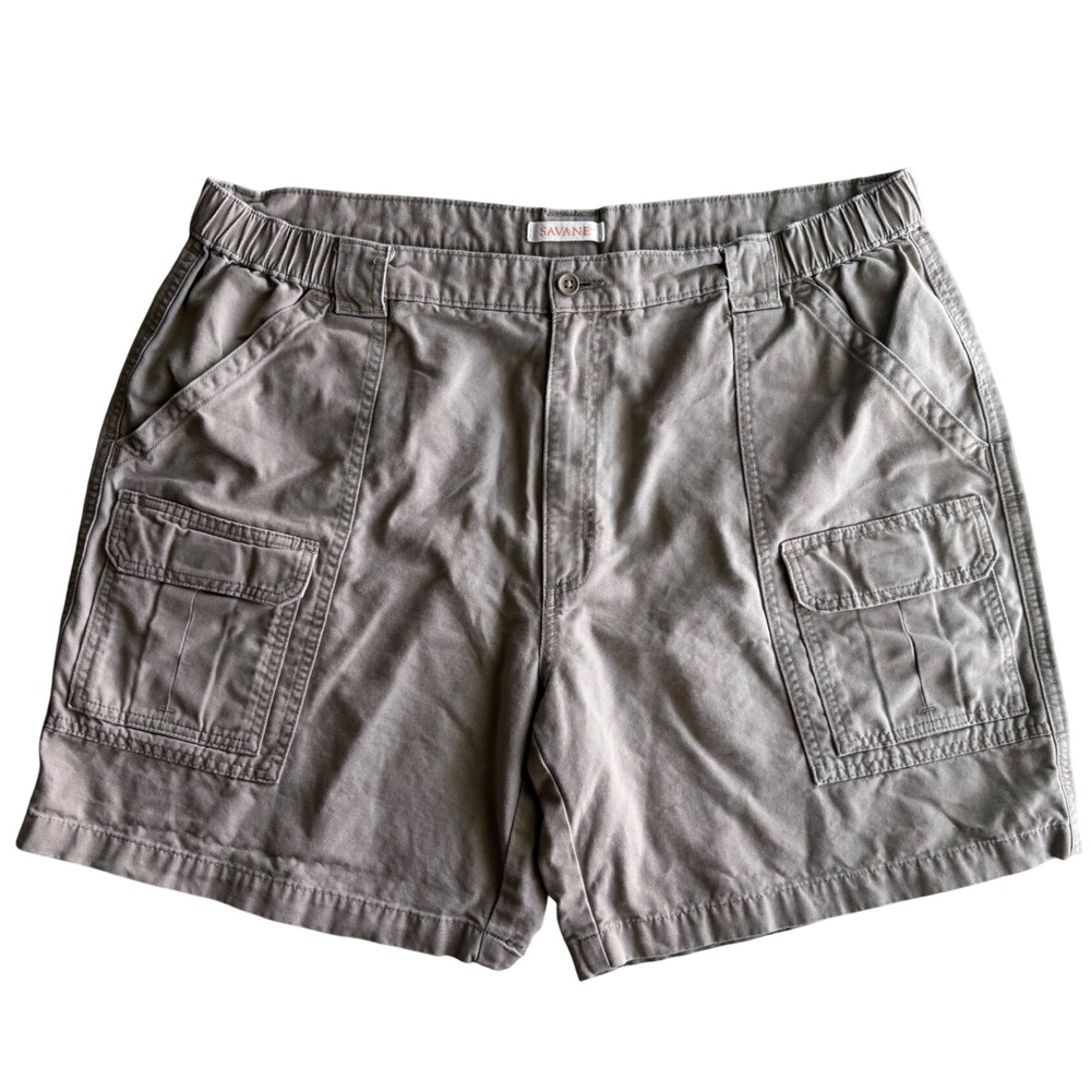 Mens Khaki Cotton Canvas Cargo Shorts Gorpcore Hiking Elastic Waist Size 42